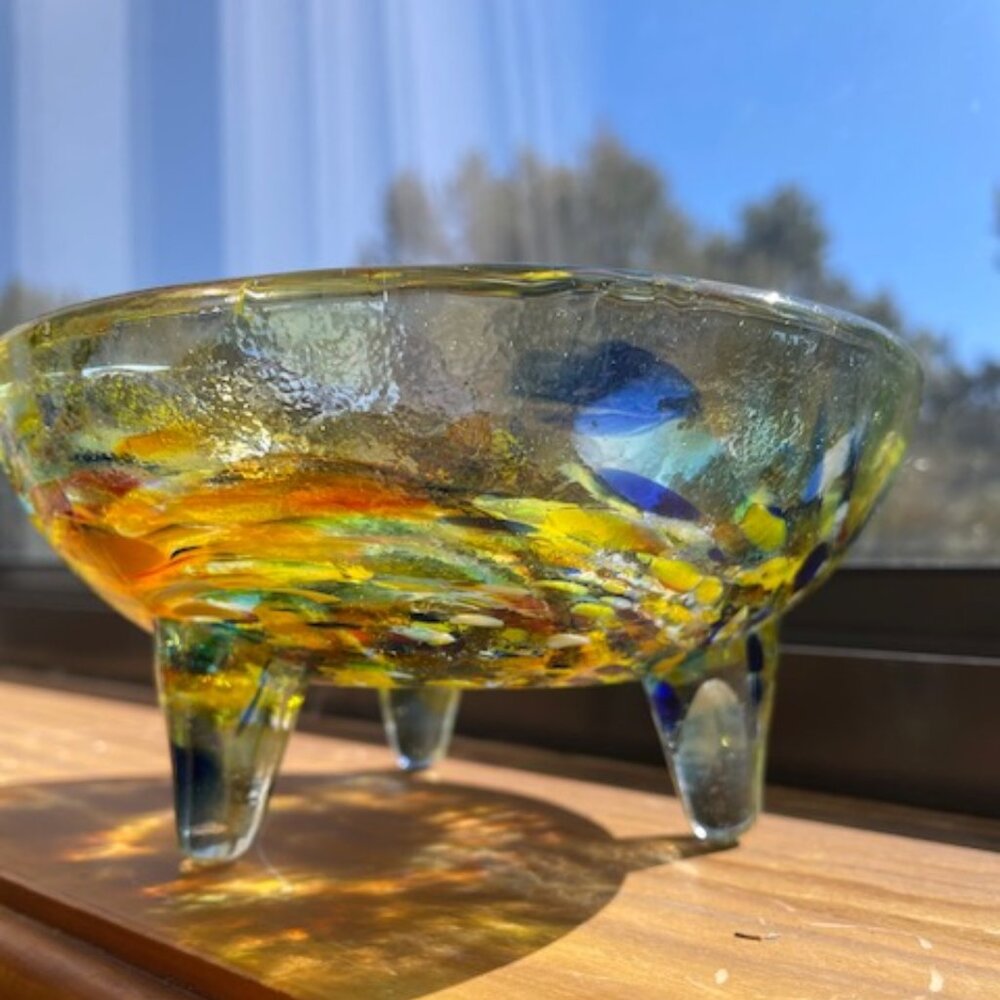 Beautiful! Art Glass Footed Bowl - Multicolor Fused Glass (NOWT) - Picture 5 of 12